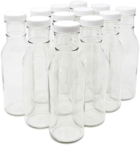 12 Oz Glass Bottles with White Plastic Screw Caps - Set of 48