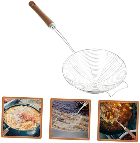 304 Stainless Steel Kitchen Colander with Wooden Handle for Easy Cooking