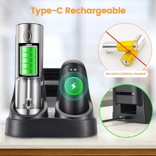 Sanmoon Electric Salt and Pepper Grinder Set - Rechargeable LED-lit Adjustable One-Handed