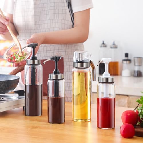 500ml Glass Sauce pump Leakproof Kitchen Dispenser