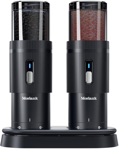 Upgraded Salt Pepper Mill Set Large Capacity Rechargeable Sleek Design Adjustable Coarseness