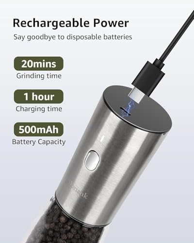 Moriank Electric Salt and Pepper Grinder Set Rechargeable Stainless Steel Tool