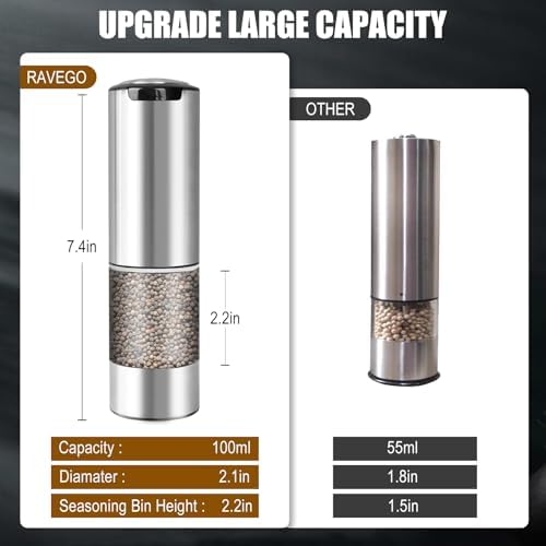 RAVEGO 2-Piece Electric Salt Pepper Grinder Set