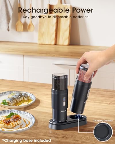 Upgraded Salt Pepper Mill Set Large Capacity Rechargeable Sleek Design Adjustable Coarseness