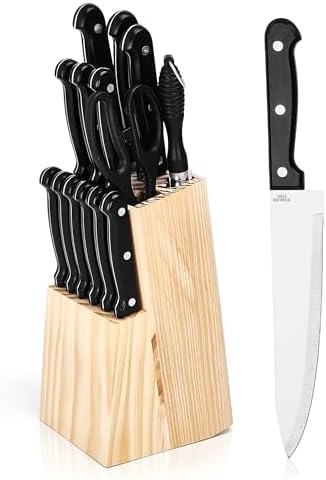 Bruntmor Black Professional Kitchen Knives Set with Built-in Sharpener