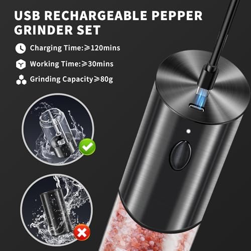 Haomacro Electric Salt and Pepper Grinder Set with LED Lights