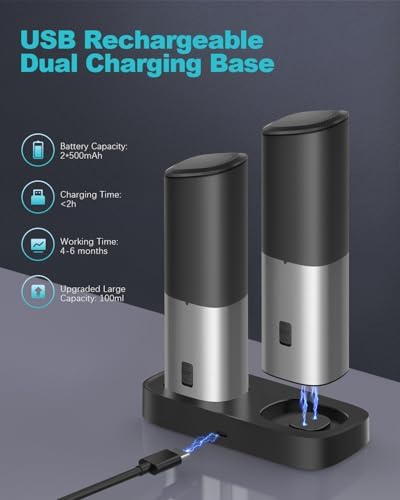Ultrean Electric Salt Pepper Grinder Set - Rechargeable Adjustable Stainless Steel
