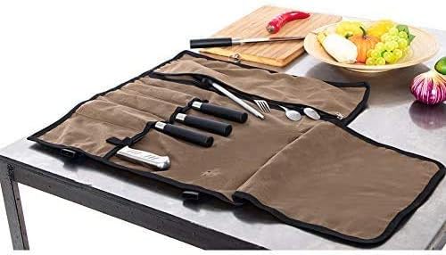 HERSENT Chefs Knife Roll 5-Pocket Travel Case for knives