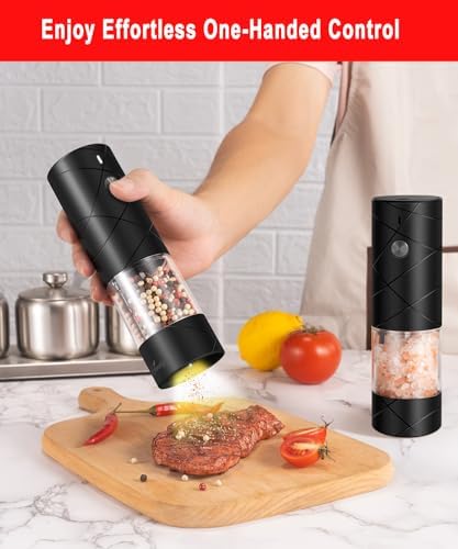 Rechargeable Electric Salt And Pepper Grinder Set - Extra Large Capacity - LED Light