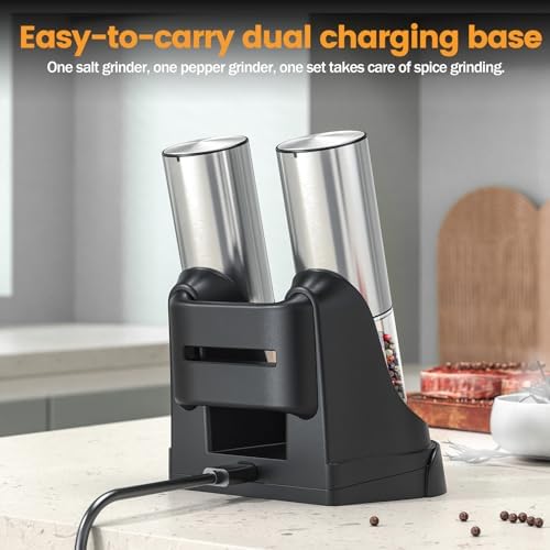 Sanmoon Electric Salt and Pepper Grinder Set - Rechargeable LED-lit Adjustable One-Handed