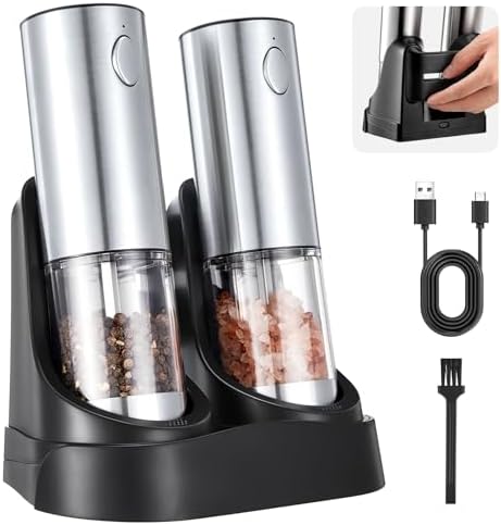 Sanmoon Electric Salt and Pepper Grinder Set - Rechargeable LED-lit Adjustable One-Handed