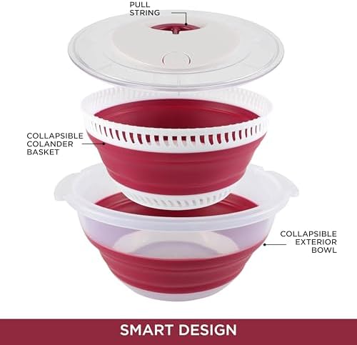 Collapsible Salad Spinner SA 4 QT Durable Kitchen Essential with Rose Design