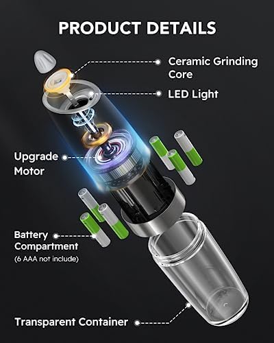 FORLIM Electric Salt Pepper Grinder Set 9 oz Adjustable Powerful