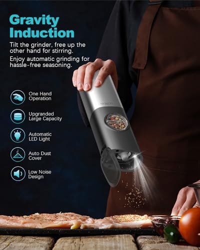 Ultrean Electric Salt Pepper Grinder Set - Rechargeable Adjustable Stainless Steel