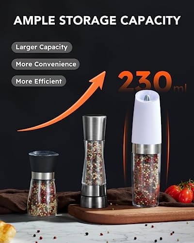 FORLIM Electric Salt Pepper Grinder Set 9 oz Adjustable Powerful