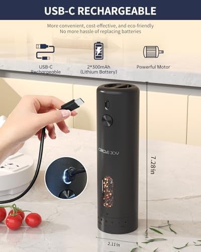 CIRCLE JOY Rechargeable Electric Salt Pepper grinder Set Rechargeable LED One-Handed Use