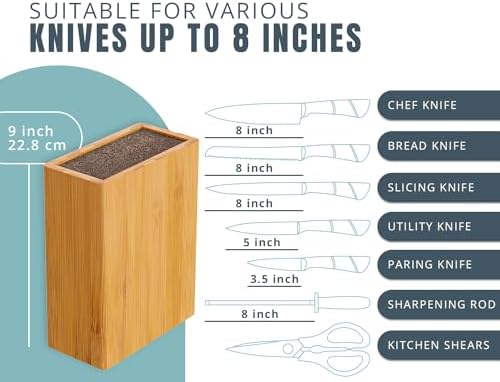 Ergonomic Bamboo Knife Block Wide Design Countertop