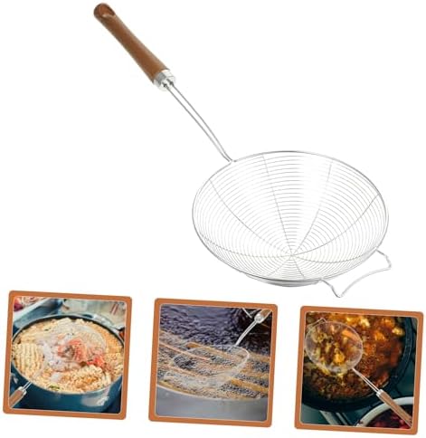 MikinonaStainless Steel Strainer Skimmer with Wooden Handle for Kitchen Use