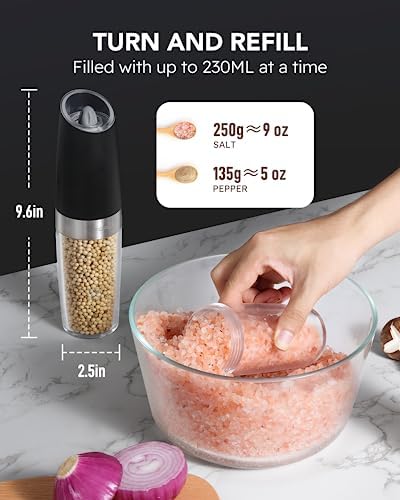 FORLIM Electric Salt Pepper Grinder Set 9 oz Adjustable Powerful