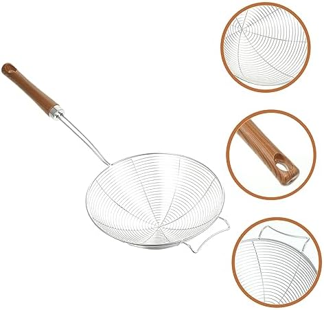 MikinonaStainless Steel Strainer Skimmer with Wooden Handle for Kitchen Use