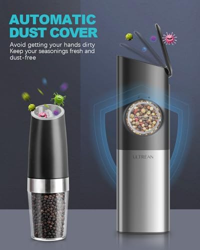 Ultrean Electric Salt Pepper Grinder Set - Rechargeable Adjustable Stainless Steel