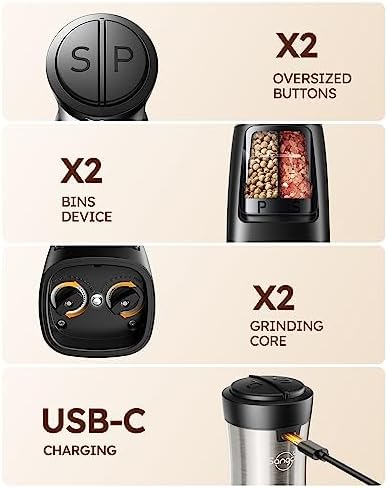 Sangcon 2-in-1 Electric Salt and Pepper grinder Set