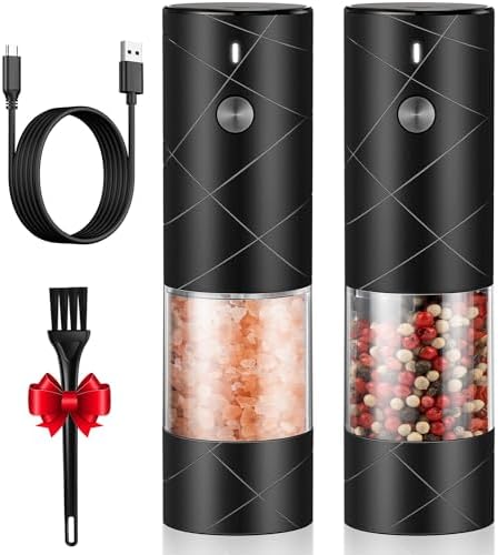 Rechargeable Electric Salt And Pepper Grinder Set - Extra Large Capacity - LED Light