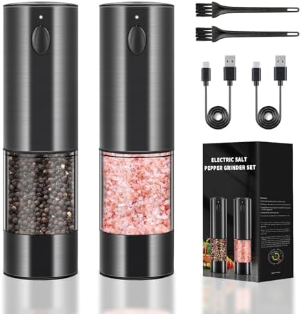 Haomacro Electric Salt and Pepper Grinder Set with LED Lights