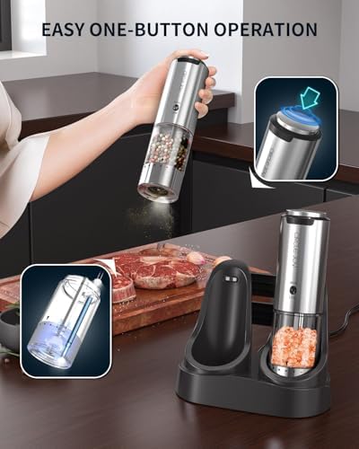 CIRCLE JOY Rechargeable Stainless Steel Salt Pepper Grinder Set - Precision Grading Variable Speed