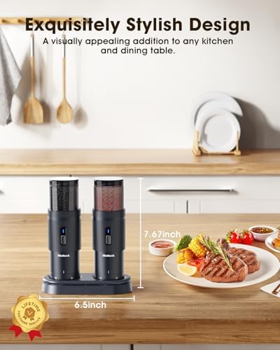Upgraded Salt Pepper Mill Set Large Capacity Rechargeable Sleek Design Adjustable Coarseness