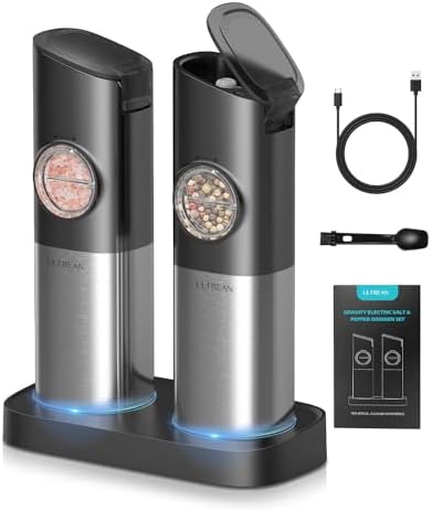 Ultrean Electric Salt Pepper Grinder Set - Rechargeable Adjustable Stainless Steel