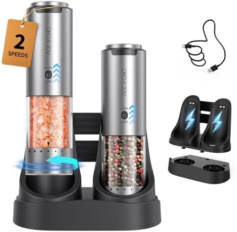 CIRCLE JOY Rechargeable Stainless Steel Salt Pepper Grinder Set - Precision Grading Variable Speed