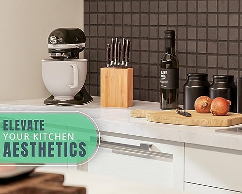 Ergonomic Bamboo Knife Block Wide Design Countertop