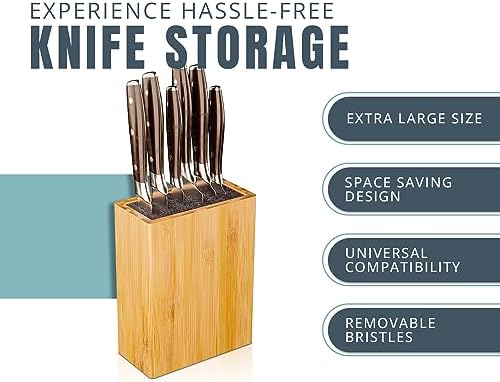 Ergonomic Bamboo Knife Block Wide Design Countertop