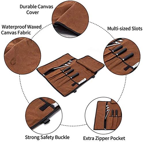 HERSENT Chefs Knife Roll 5-Pocket Travel Case for knives