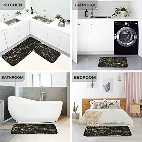 JIPONI Black Gold Marble Kitchen Rugs Set of 2