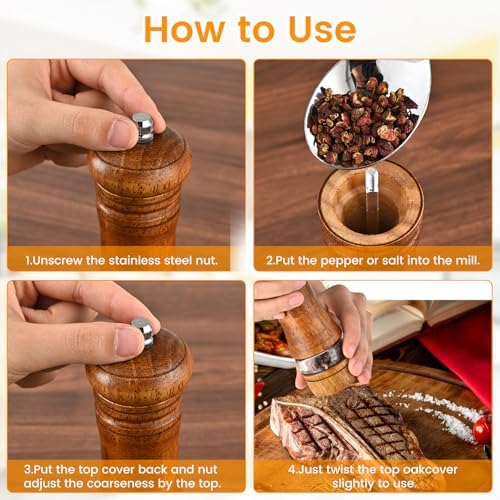 Adjustable Stylish 6-Inch Refillable Salt Pepper Mill Set