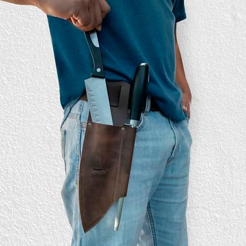 Chef Knife Holster with Sharpener Rustic Leather
