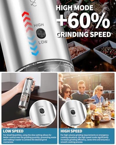 CIRCLE JOY Rechargeable Stainless Steel Salt Pepper Grinder Set - Precision Grading Variable Speed