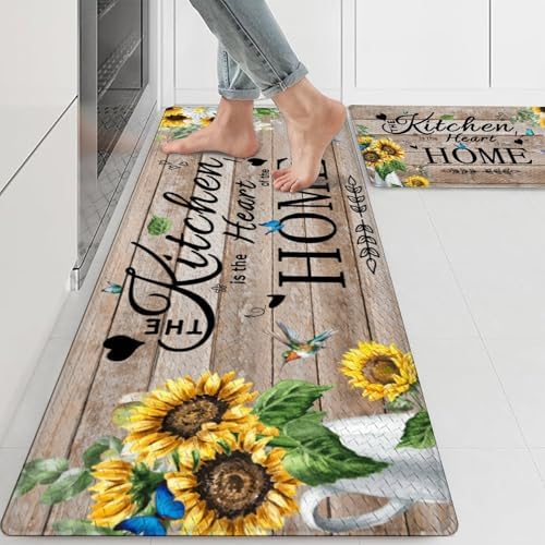 Two-Piece Non-Skid Kitchen Mat Set with Comfortable Floral Designs