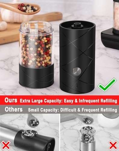 Rechargeable Electric Salt And Pepper Grinder Set - Extra Large Capacity - LED Light