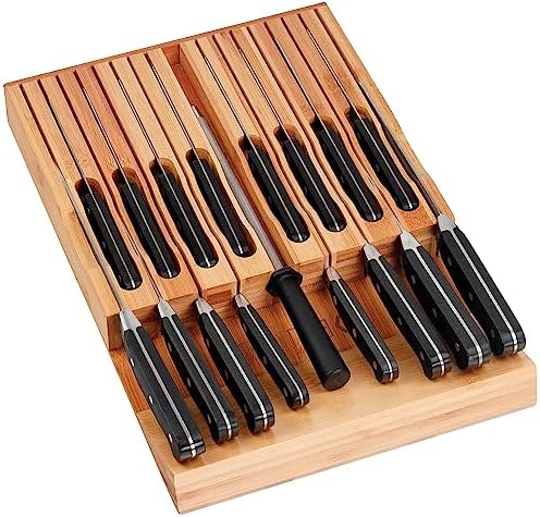 Eltow Bamboo Knife Organizer Sturdy Storage Solution for 16 Knives Chopsticks