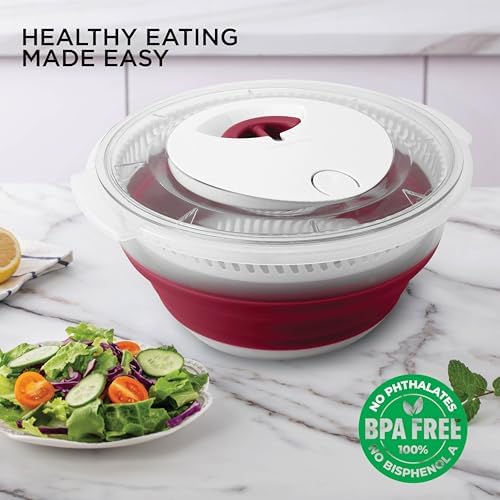 Collapsible Salad Spinner SA 4 QT Durable Kitchen Essential with Rose Design