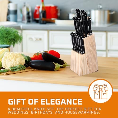 Bruntmor Black Professional Kitchen Knives Set with Built-in Sharpener