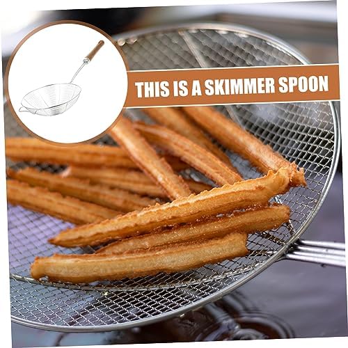 MikinonaStainless Steel Strainer Skimmer with Wooden Handle for Kitchen Use