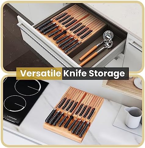 Eltow Bamboo Knife Organizer Sturdy Storage Solution for 16 Knives Chopsticks