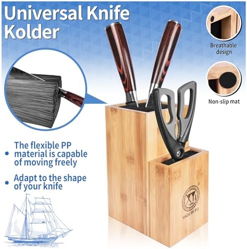 Bamboo Knife Holder with Non-Slip Base