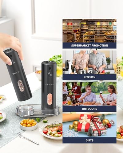 CIRCLE JOY Rechargeable Electric Salt Pepper grinder Set Rechargeable LED One-Handed Use