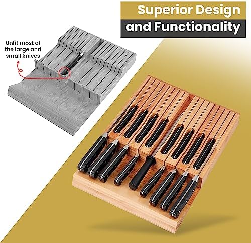 Eltow Bamboo Knife Organizer Sturdy Storage Solution for 16 Knives Chopsticks