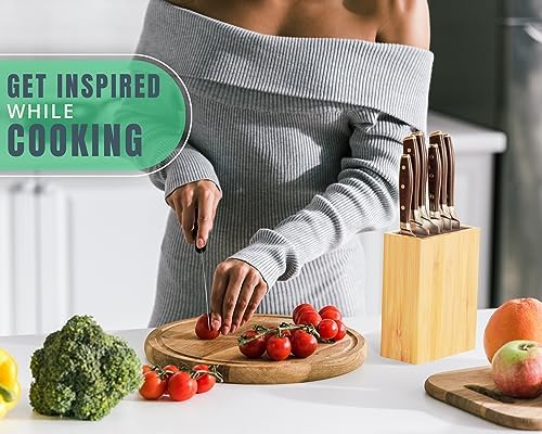 Ergonomic Bamboo Knife Block Wide Design Countertop